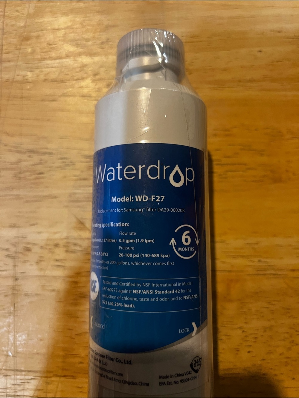 Waterdrop WD-F27 Refrigerator Water Filter - White with Blue Label